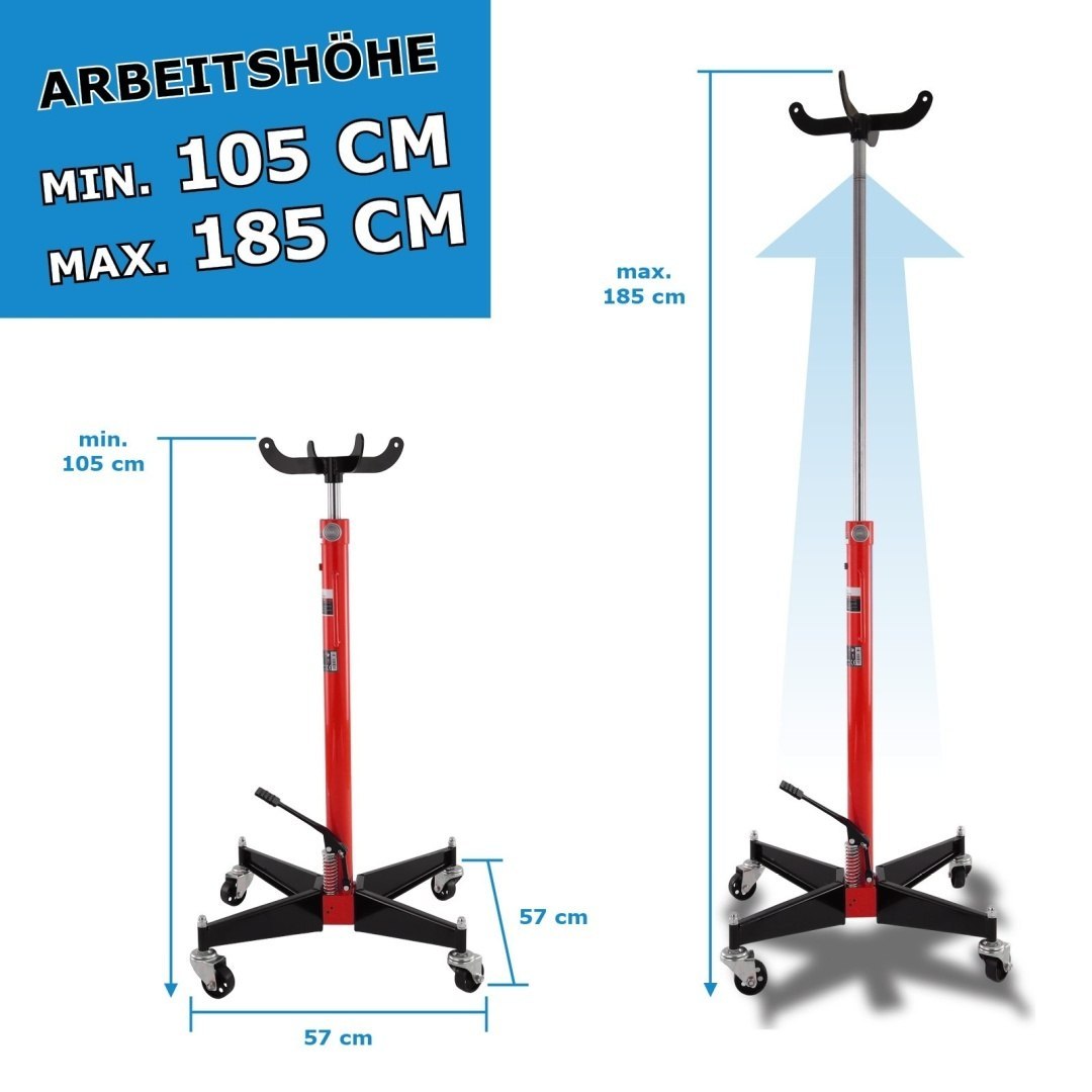 Stojanový zvedák na motory a převodovky do 500kg 105-185cm Červený M19872